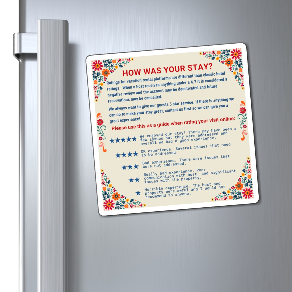 Airbnb 5 Star Review Magnet, Airbnb Review Magnet, VRBO Review Magnet, Beach Rental, Mexican Floral Pattern