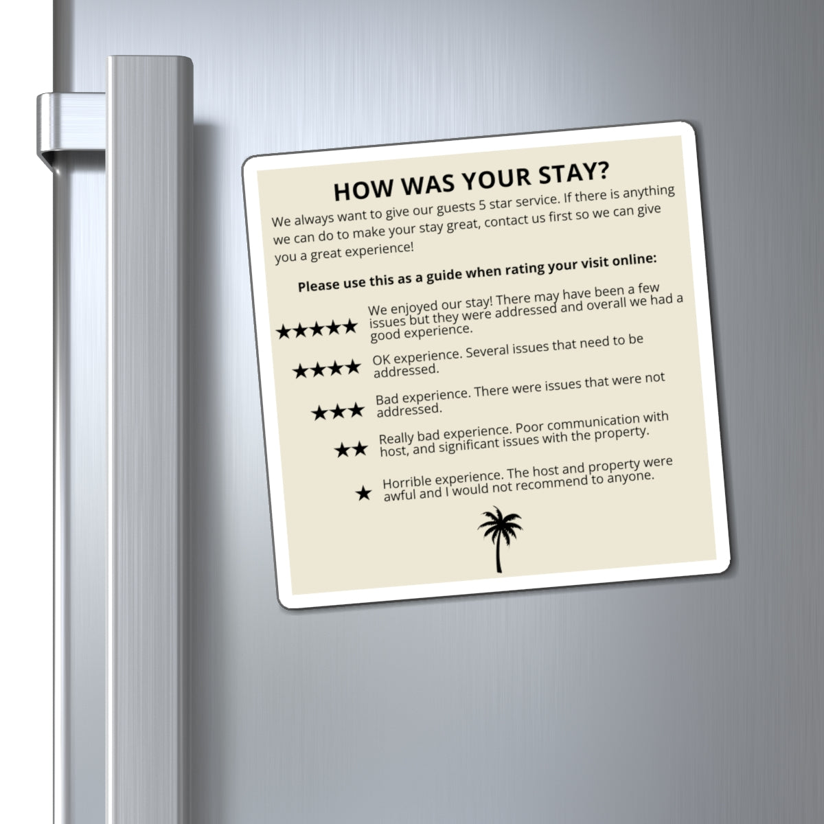 Airbnb Review Magnet, 5 Star Rating Review for Hosts- Beach Rental, Palm Tree