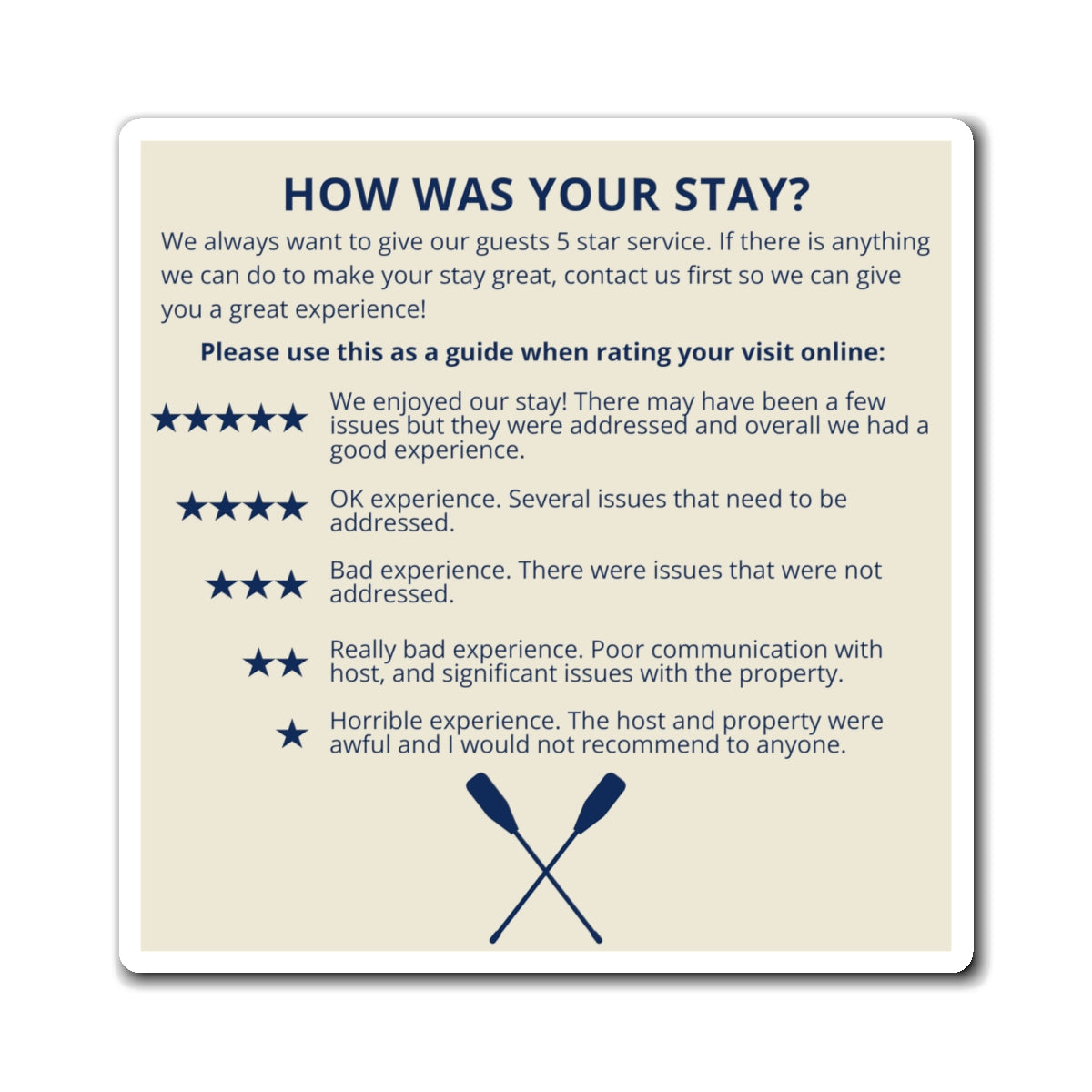 Airbnb 5-Star Review Magnet: Superhost Rating Sign, Lake House Design, Boat Design, Oars Design Cabin magnet, VRBO Magnet