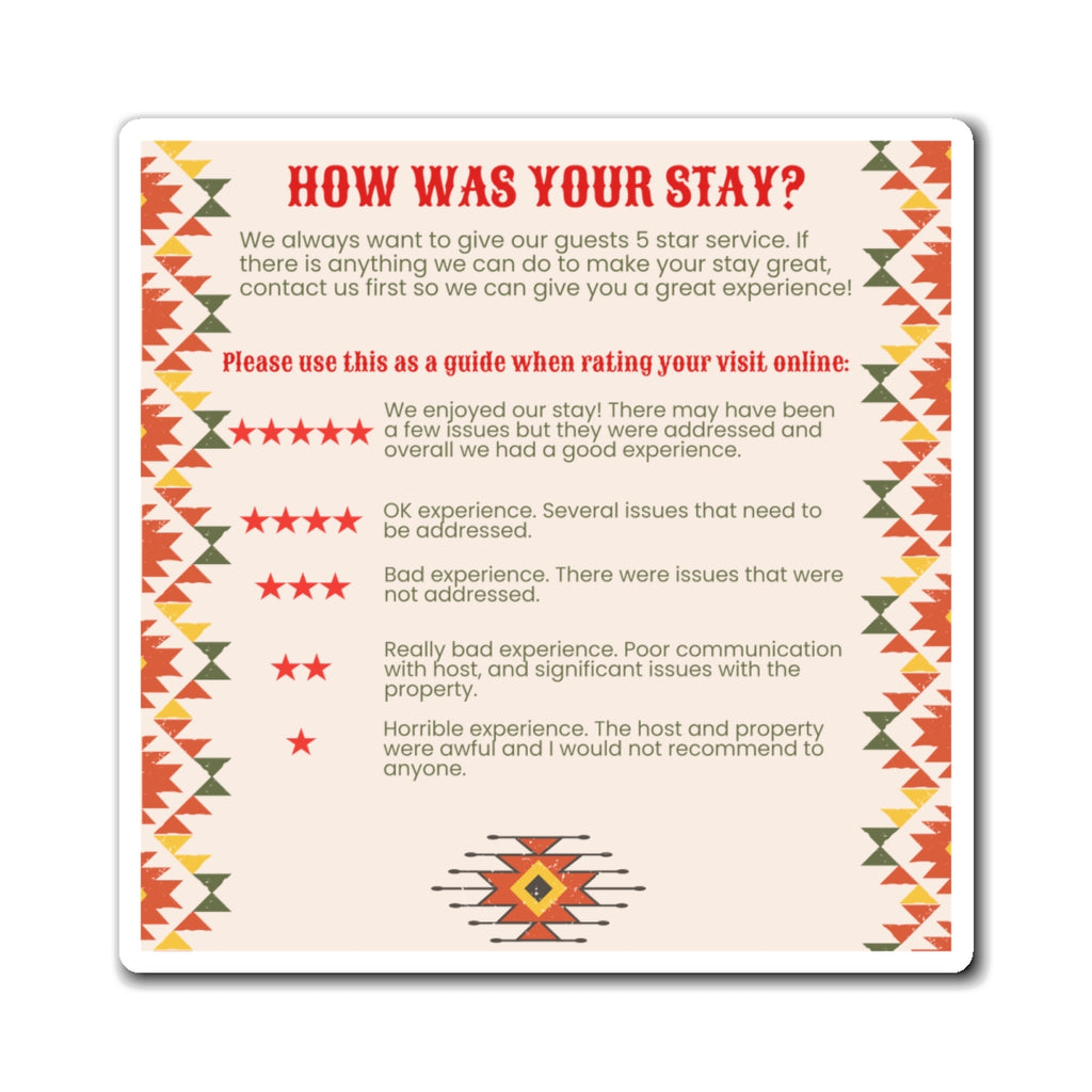 Southwestern Airbnb Review Magnet 5 Star Ratings Guide Ratings Explanation Magnet 5 Star Magnet for Hosts, Boho Design