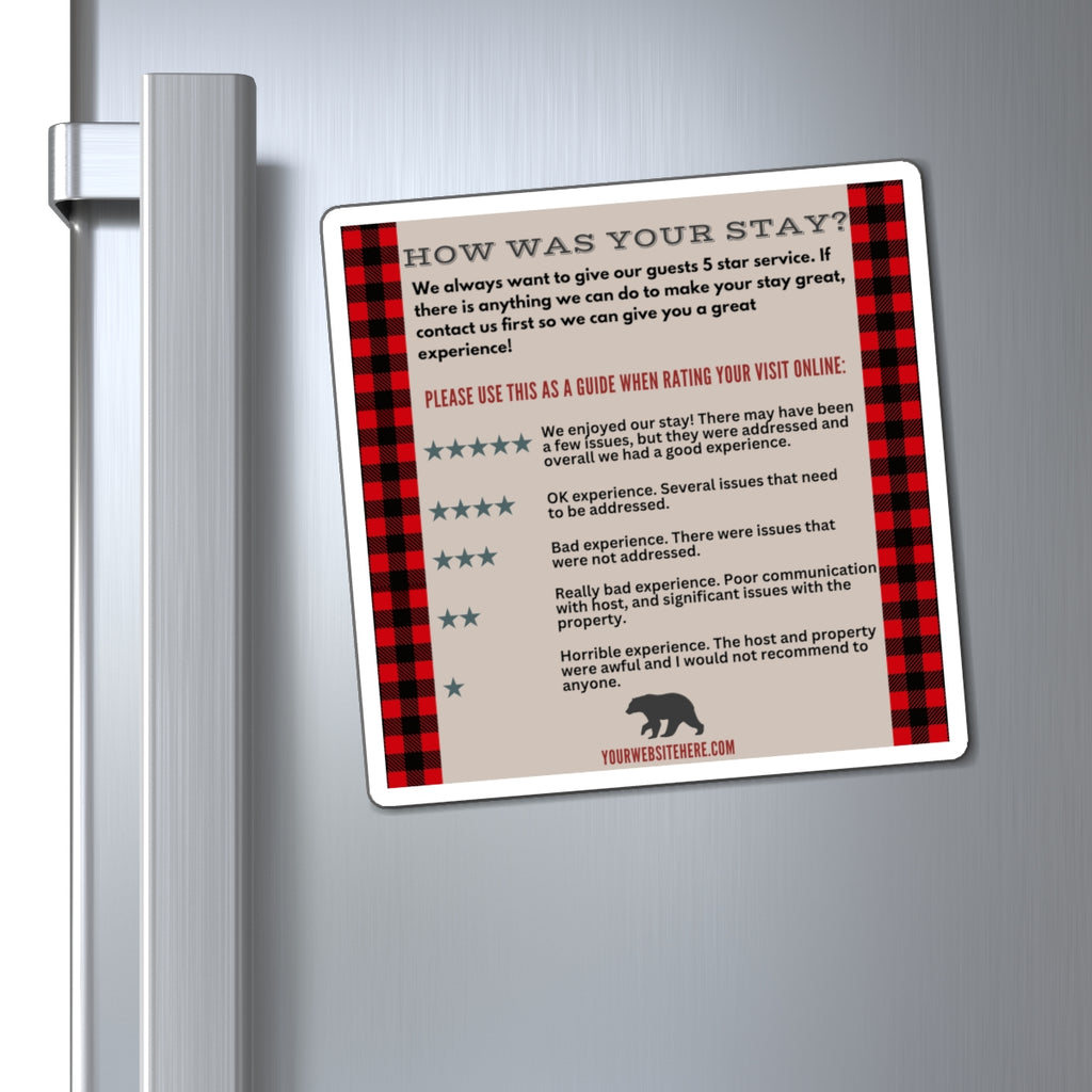 Airbnb Review Magnet 5 Star Ratings Guide Ratings Explanation Magnet 5 Star Magnet for Hosts, Bear Buffalo Plaid Red Black Design