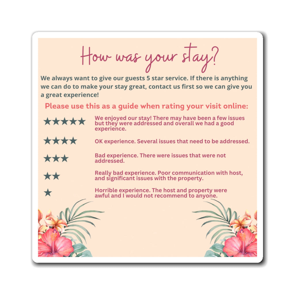 Airbnb Review Magnet 5 Star Ratings Guide Ratings Explanation Magnet 5 Star Magnet for Hosts Hawaiian Flower Design