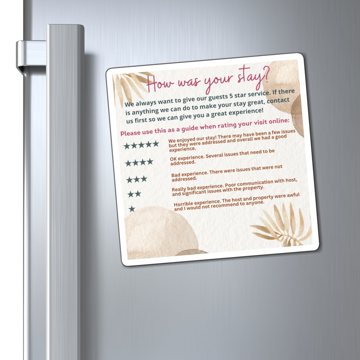 Airbnb Review Magnet 5 Star Ratings Guide Ratings Explanation Magnet 5 Star Magnet for Hosts, Boho Design