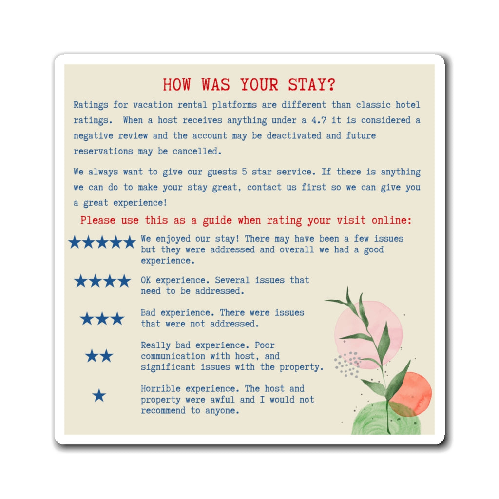 Airbnb Review Magnet 5 Star Ratings Guide Ratings Explanation Magnet 5 Star Magnet for Hosts, Boho Design