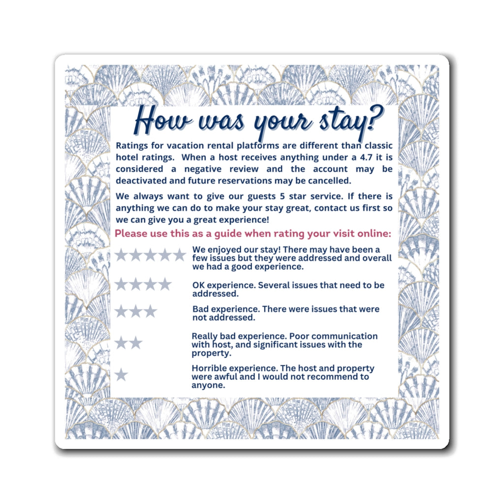 Airbnb Review Magnet 5 Star Ratings Guide Ratings Explanation Magnet 5 Star Magnet for Hosts, Shell Beach Theme