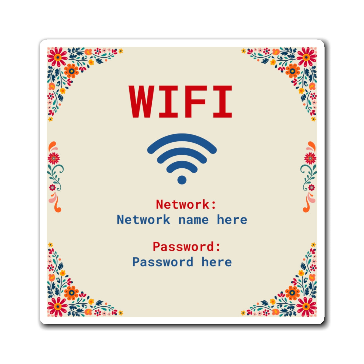 Vacation Rental Wifi Sign, Floral wifi sign, Airbnb Wifi Sign with Flowers, Wifi Sign for Fridge, Internet Password sign