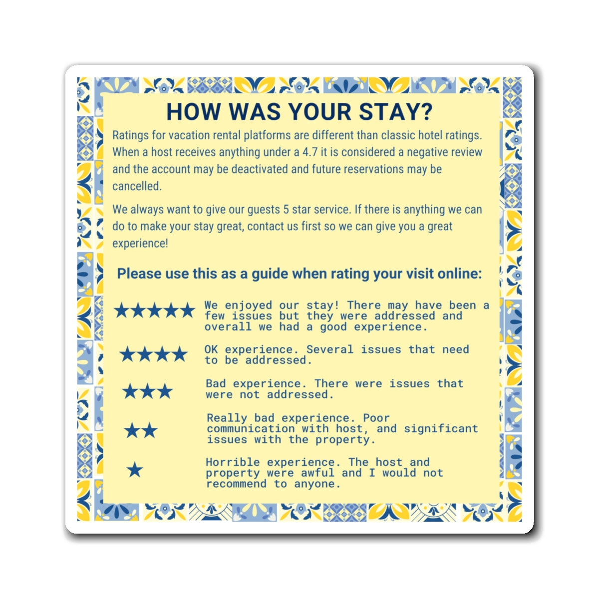 Airbnb Review Magnet 5 Star Ratings Guide Ratings Explanation Magnet 5 Star Magnet for Hosts, VRBO Review Magnet