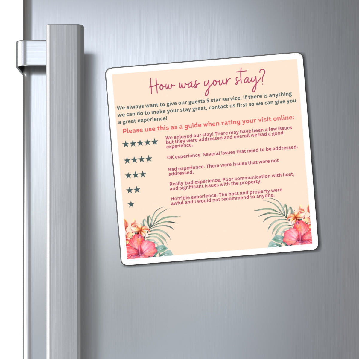Airbnb Review Magnet 5 Star Ratings Guide Ratings Explanation Magnet 5 Star Magnet for Hosts Hawaiian Flower Design