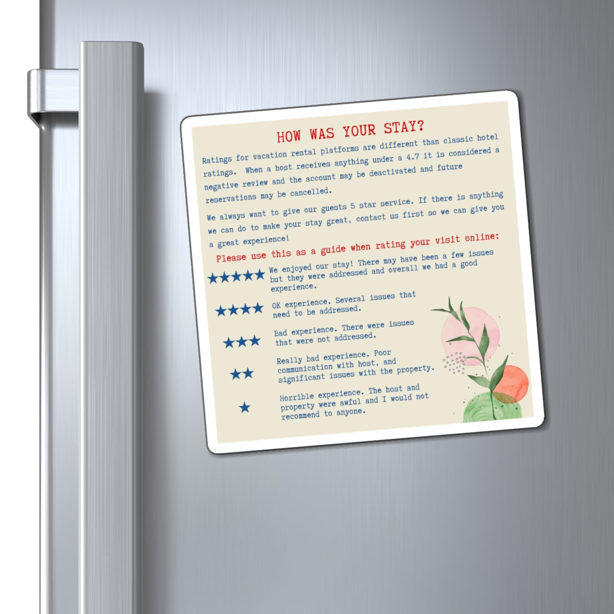 Airbnb Review Magnet 5 Star Ratings Guide Ratings Explanation Magnet 5 Star Magnet for Hosts, Boho Design
