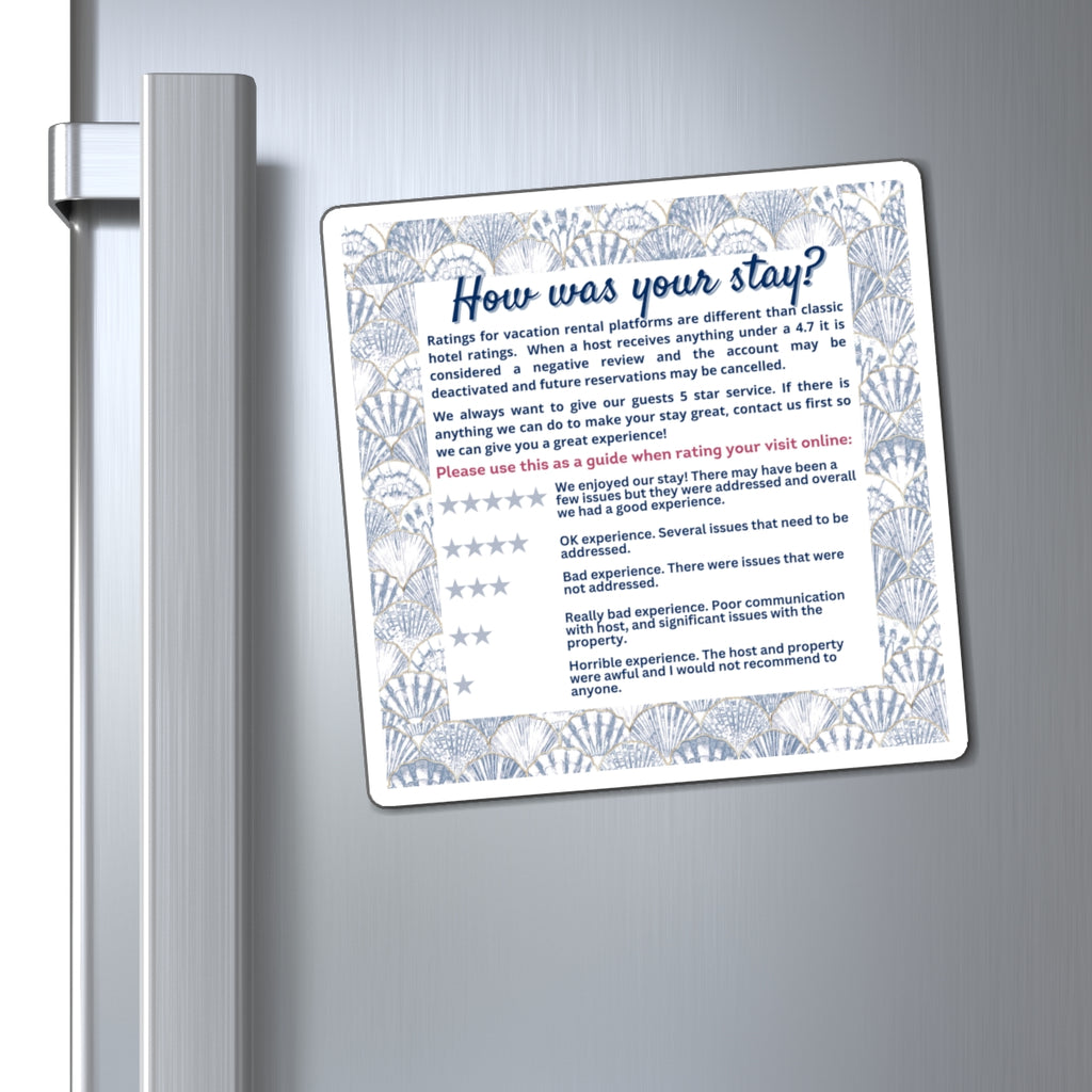 Airbnb Review Magnet 5 Star Ratings Guide Ratings Explanation Magnet 5 Star Magnet for Hosts, Shell Beach Theme